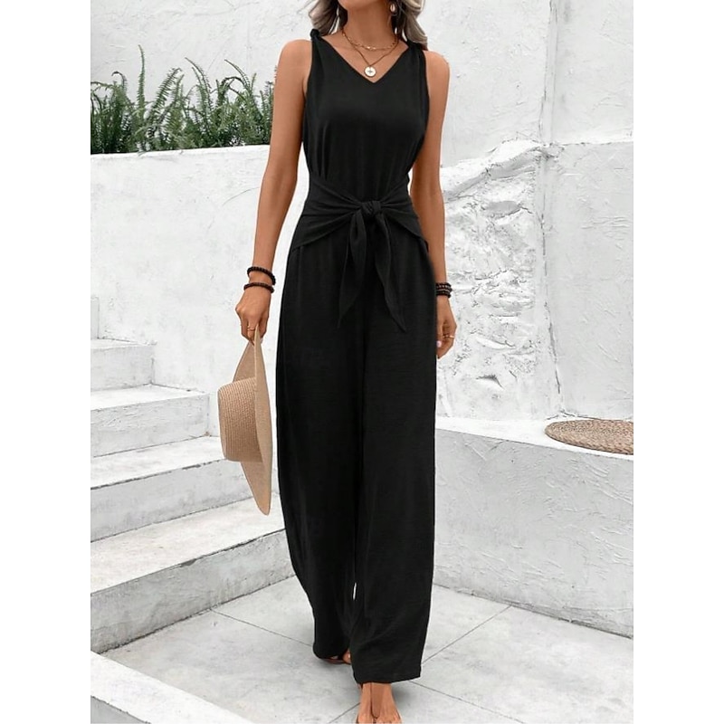 Women's Jumpsuit Active Floral Sleeveless Wide Leg V Neck Vacation Street Regular Fit Black Pink Blue Summer4