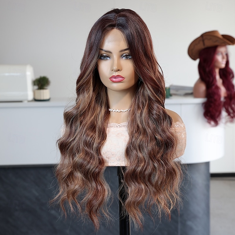 Synthetic Lace Wig Curly Style 24 inch Brown Middle Part U Part Wig Women's Wig Light Brown2