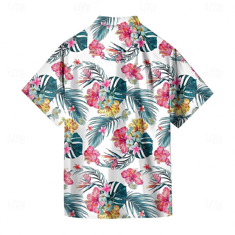 Men's Plants Tropical Flowers Palm Leaf Summer Hawaiian Shirt Button Up Shirt Aloha Shirt Short Sleeve Hawaiian Resort Vacation Holiday Beach Wear Summer Spring Turndown 3D Print Collared Shirts4
