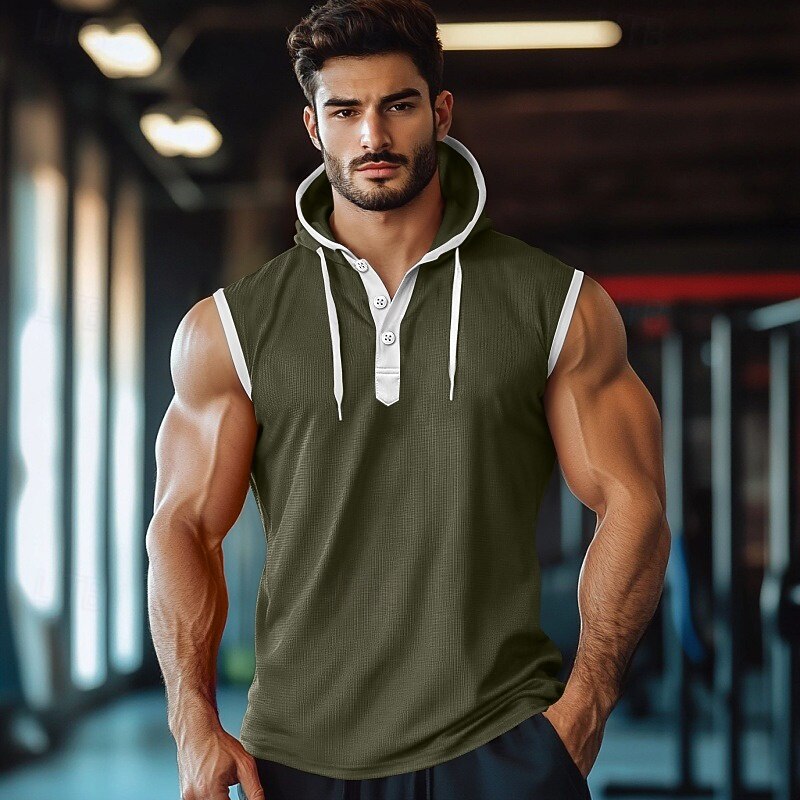 Men's Waffle Tank Top Vest Sleeveless Shirt Sleeveless Hooded Summer Plain Fashion Sporty Classic Hooded Street Casual Sports Black White Red Top Tee for Men4