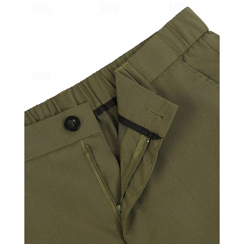 Men's Dress Shorts Burmuda Shorts Work Shorts Pocket Elastic Waist Plain Comfort Breathable Knee Length Outdoor Business Fashion Casual Black Khaki4