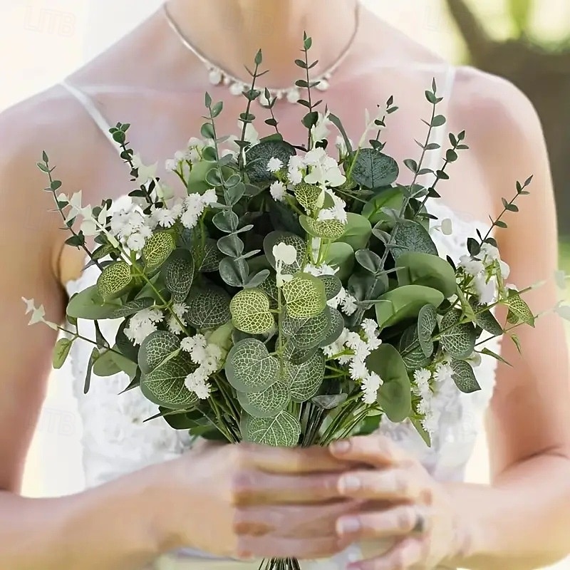 50 Bundles Artificial Greenery Plants for Wedding Decor, Realistic Faux Green Leaves, Rustic Simulation Floral Arrangements, DIY Table Centerpieces and Arch Decorations