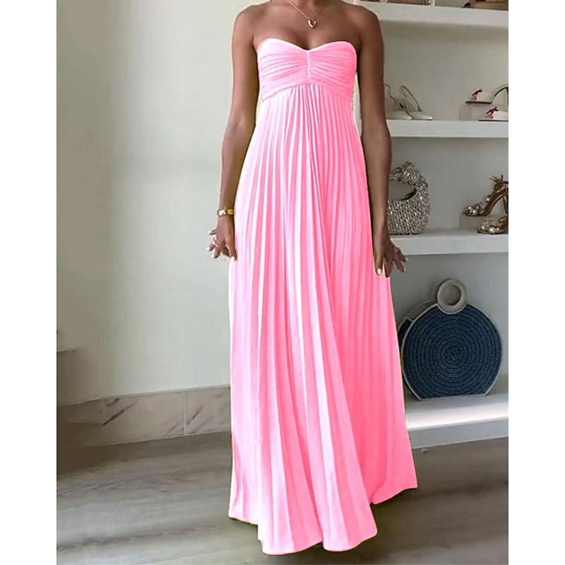 Women's Long Dress Maxi Dress Casual Dress Swing Dress Fashion Outdoor Party Evening Party Regular Fit Plain Sleeveless Strapless Yellow Pink Blue Summer4