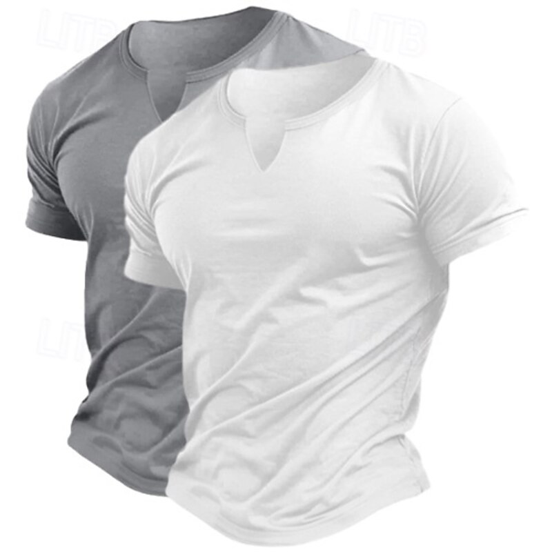 2 Pack Men's Cotton Blend T-Shirt Short Sleeve Crew Neck V Neck Summer All Seasons Plain Fashion Classic Casual 2 pcs Matching Street Casual Sports Top Tee for Men4
