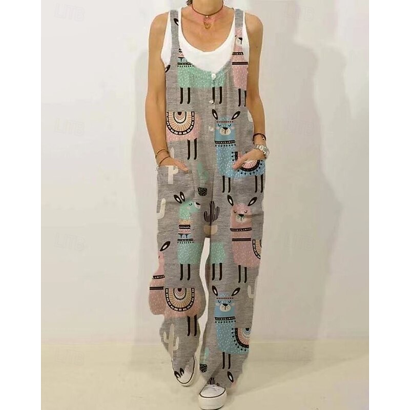 Women's Normal Jumpsuit Streetwear Floral Sleeveless V Neck Pocket Print Street Daily Regular Fit Black White Yellow Summer2