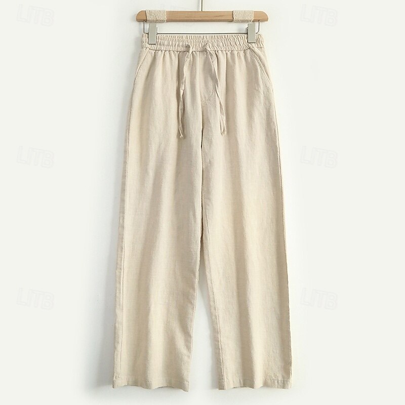 Men's Linen Pants Trousers Summer Pants Beach Pants Pocket Drawstring Elastic Waist Plain Comfort Breathable Vacation Daily Holiday Hawaiian Boho Black White Micro-elastic