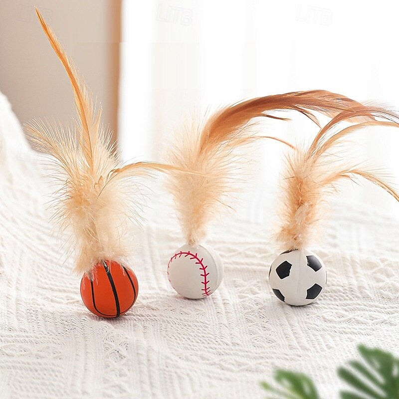 Ball Feather Toy Interactive Toy Squeak Toy with Durable Pet Exercise Releasing Pressure for Cat Kitten Indoor Outdoor Pet Play2