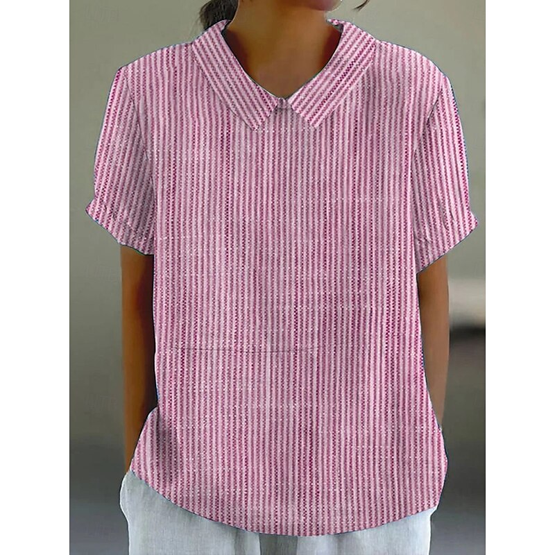 Women's Blouse Graphic Geometric Striped Elegant Daily Stylish Short Sleeve Shirt Collar Regular Tops Work Daily Holiday Print Pink Blue Green Gray Summer Spring2