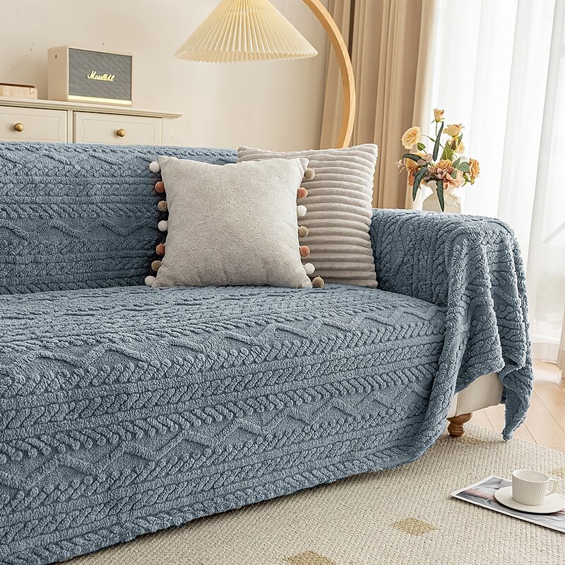 Plush Geometric Jacquard Sofa Cover Soft & Warm Shaggy Blanket Couch Cover Living Room Fuzzy Throws Blankets Sofa Slipcovers for Pets3