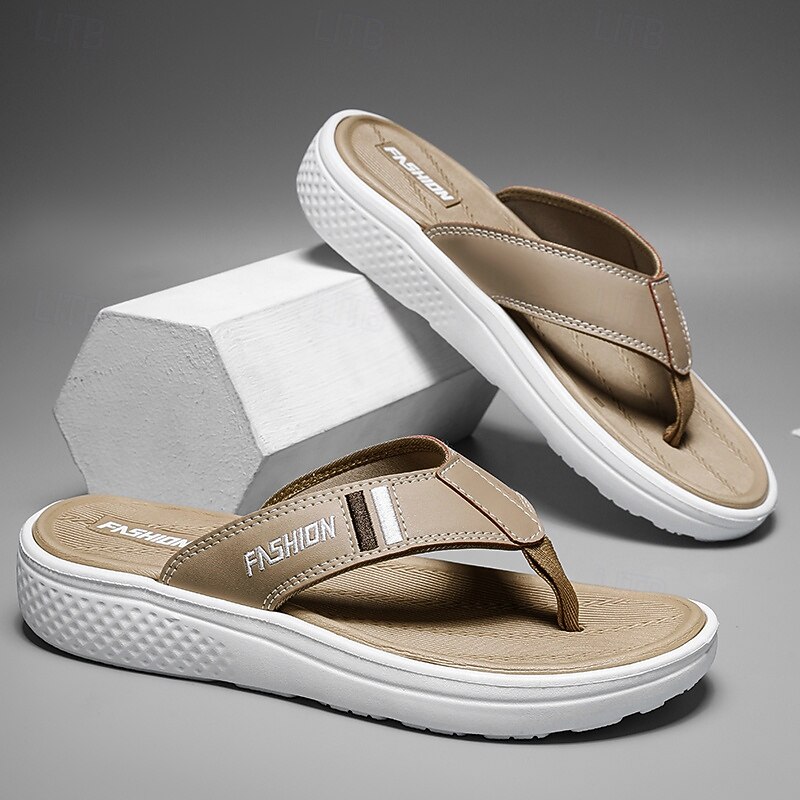 Men's Black Thick Sole Flip Flops with Soft Footbed and Fashion Strap Design for Adults Comfortable Summer Slippers for Beach Vacation Poolside Lounge Daily Shower Use4