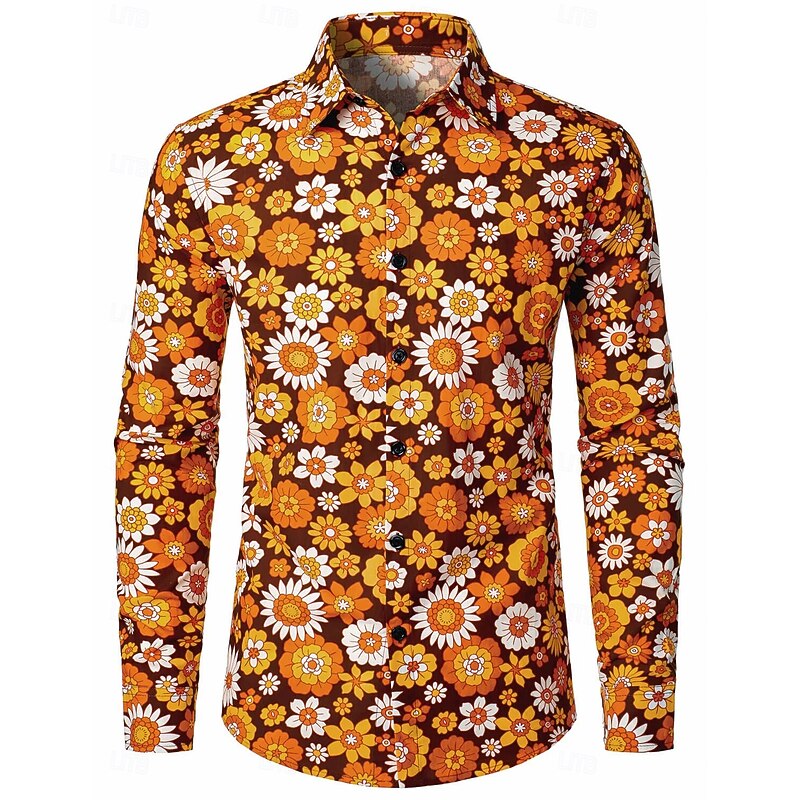 Retro Vintage Boho 1970s Shirt Hippie Floral Fancy Dress Men's Halloween Carnival Music Festival Retro Theme Party Adults' Shirt3