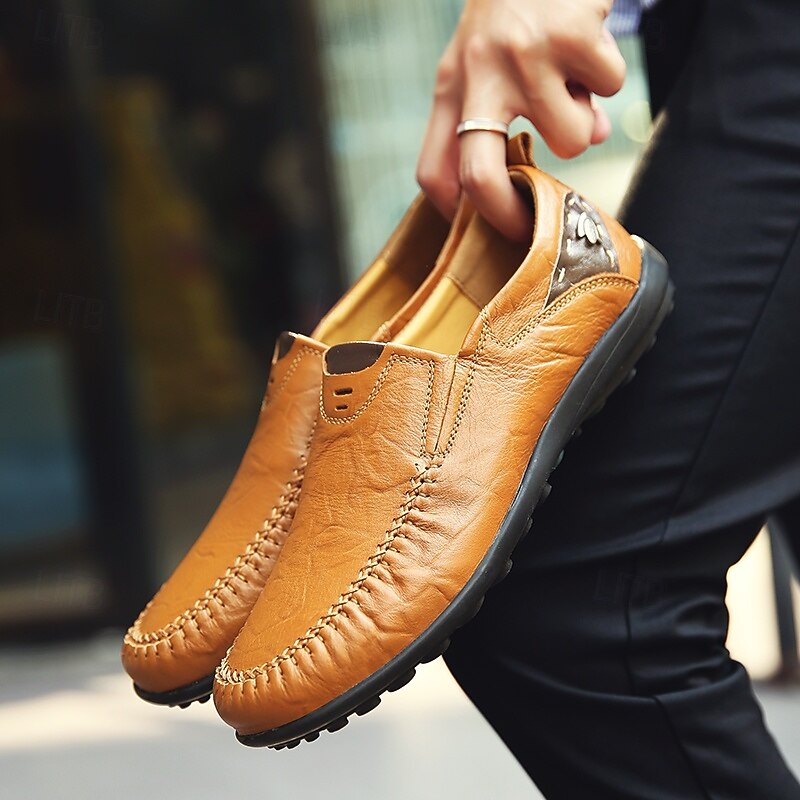 Men's Casual Brown Loafers with Soft Faux Leather Upper, Hand-Stitched Detailing, and Durable Rubber Sole - Perfect for Everyday Wear and Outdoor Activities3