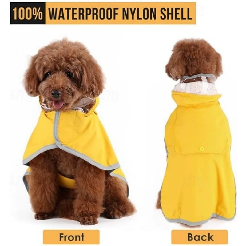 Dog Raincoat with Hood Collar Hole 100% Waterproof Ultra-Light Breathable Rainwear Rain Jacket with Safe Reflective Strips for Medium to Large Dog3