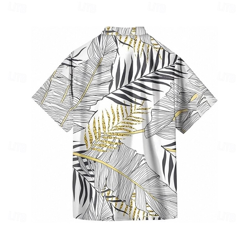 Men's Palm Leaf Tropical Plants Summer Hawaiian Shirt Button Up Shirt Aloha Shirt Short Sleeve Hawaiian Resort Vacation Holiday Beach Wear Summer Spring Turndown 3D Print Collared Shirts White2