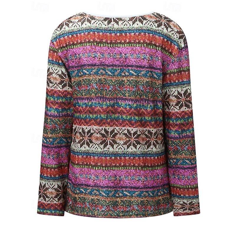 Women's Blouse Flower Modern Boho Long Sleeve V Neck Regular Tops Holiday Going out Print Blue Purple Orange Summer3