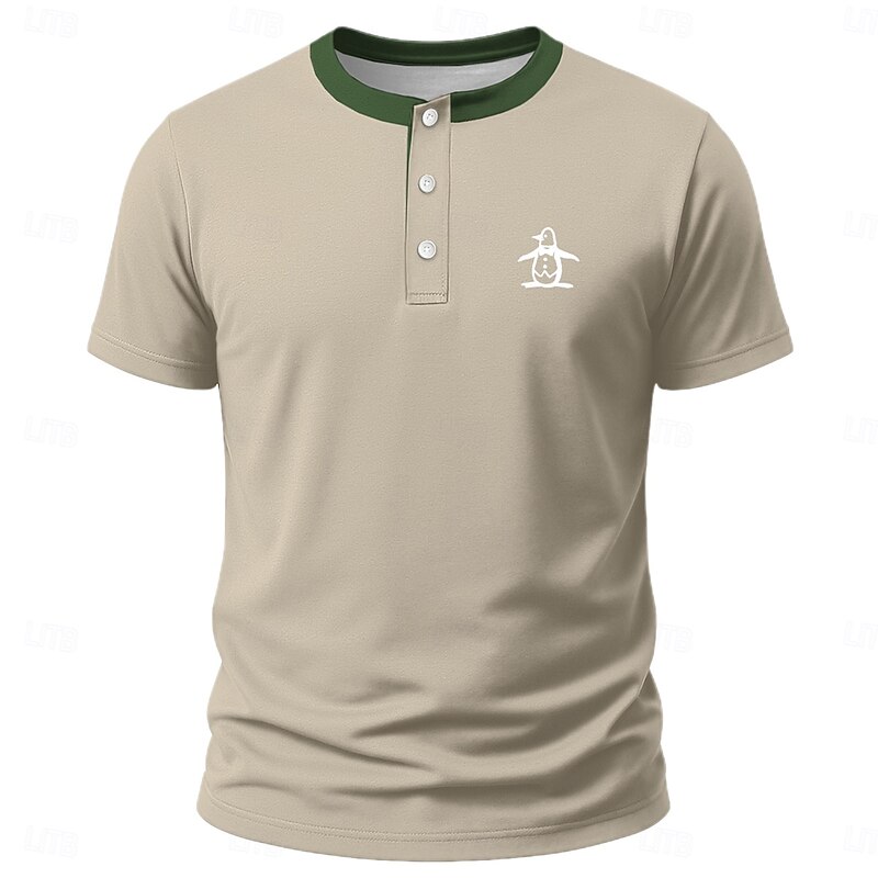 Men's Funny Penguin T Shirt Henley Shirt Short Sleeve Designer Retro Vintage Trendy Street Casual Daily Summer Spring All Seasons Black Light Green Navy Blue khaki Henley Henley T-Shirt4