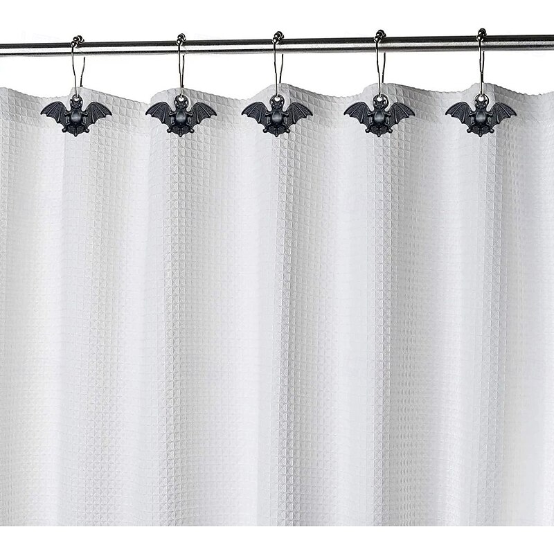 Bat Shower Curtain Hooks for Halloween Theme Decoration Bathroom Shower Rods, Rustproof Stainless Steel Shower Curtain Rings for Halloween Party Gothic Haunted House Decor 1pc3