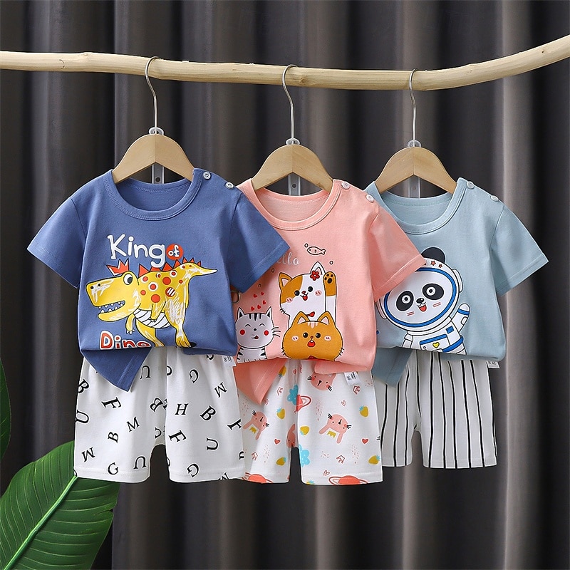 2 Pieces Kids Girls' Animal Crewneck T-shirt & Shorts Set Short Sleeve Fashion Outdoor 4 years+ Summer Pink Blue Light Blue