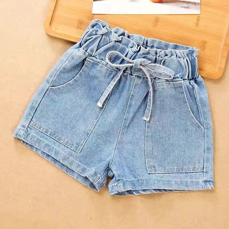 Kids Girls' Shorts Solid Color Adorable Patchwork School 4-12 Years Summer Blue Light Blue3