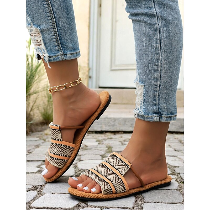 Women's Boho Tribal Print Slide Sandals – Ethnic Pattern, Comfortable Flat Sole, Great for Beach Trips & Summer Outings4