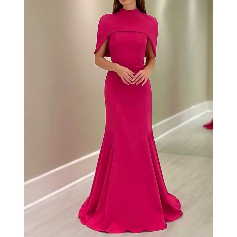 2-in-1 Cape DressMermaid / Trumpet Evening Gown Elegant Dress Formal Semi Formal Wedding Floor Length Sleeveless MocK Neck with Stretch Crepe4