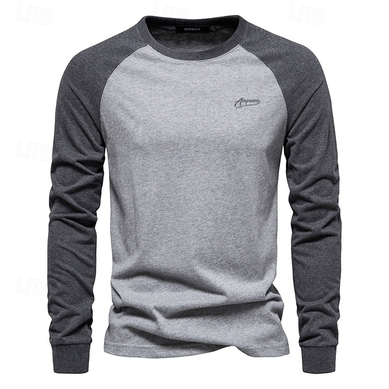 Men's T Shirt Tee Tee Top Long Sleeve Shirt Long Sleeve Crew Neck Spring Fall Color Block Fashion Designer Basic Patchwork Vacation Street Going out White Navy Blue Light Grey Top Tee for Men2