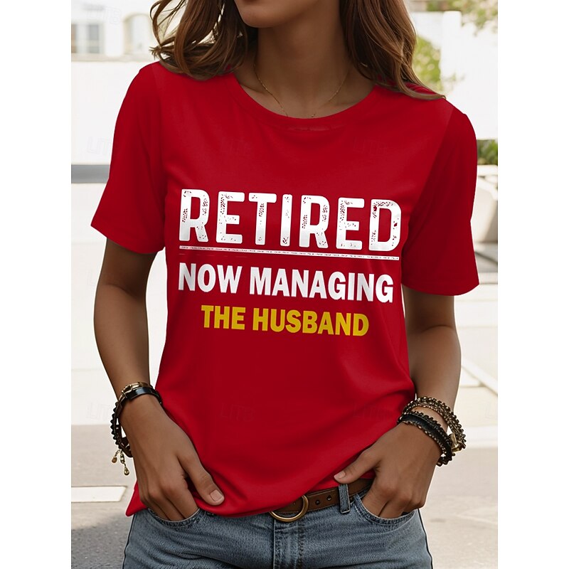 Women's T Shirt Retired Graphic Letter Vintage Stylish Classic Short Sleeve Crew Neck Round Neck Regular Tops Daily Weekend Print Black Pink Red Blue Purple Summer