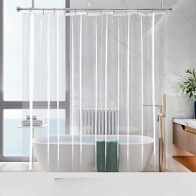 PEVA Shower Curtain Bath Curtain Waterproof Mildew Proof Clear Color White Black, Including Hooks 180x180cm 70