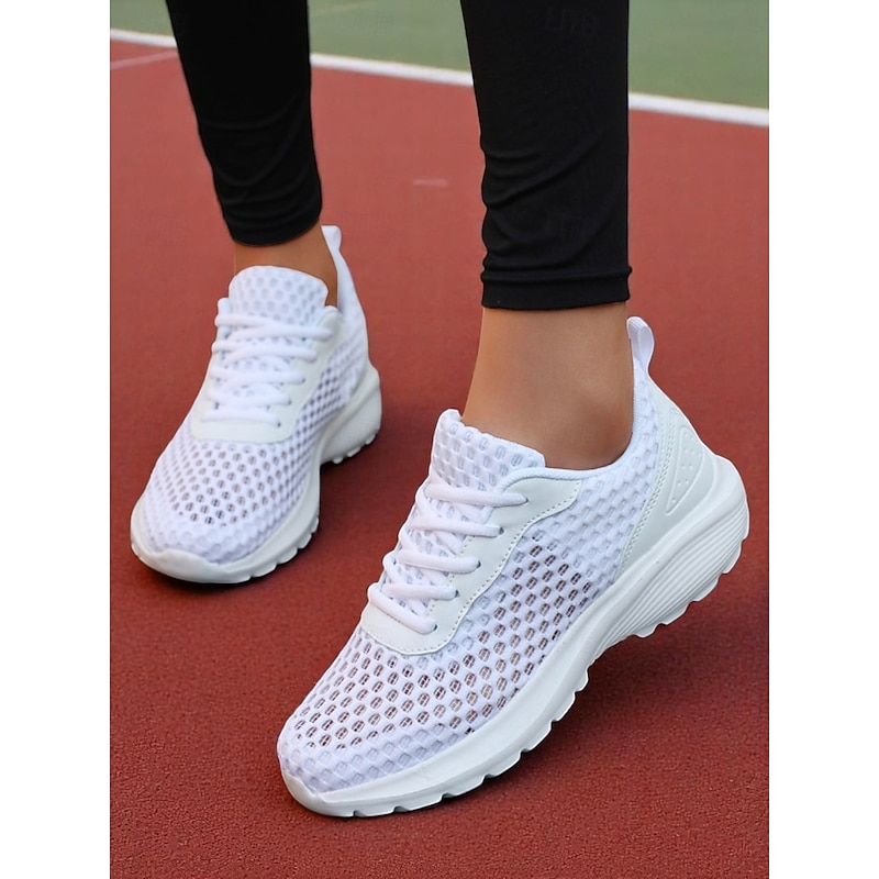 Women's Lightweight Gray Mesh Running Sneakers with Lace-Up Design for Jogging, Fitness and Outdoor Workouts