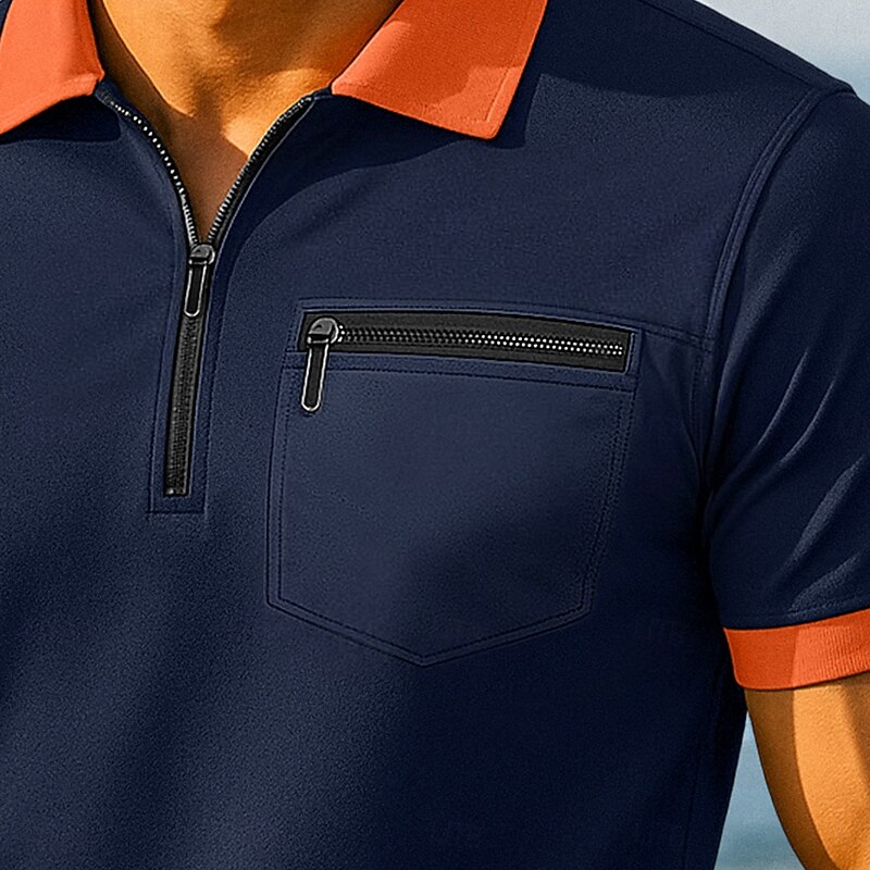 Men's Zip Polo Golf Shirt Vacation Casual Lapel Quarter Zip Short Sleeve Fashion Modern Solid Color Zipper Summer Spring All Seasons Regular Fit White Burgundy Navy Blue Zip Polo3