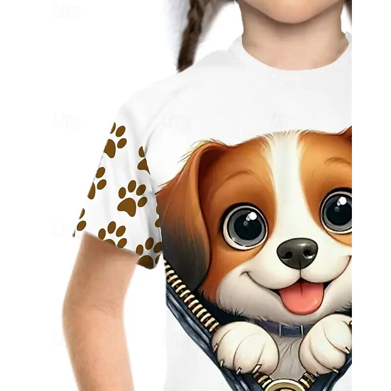 Girls' 3D Dog T shirt Tee Short Sleeve Summer Spring Fashion Basic Kids 4-12 Years Crew Neck Outdoor Casual Daily Regular Fit4