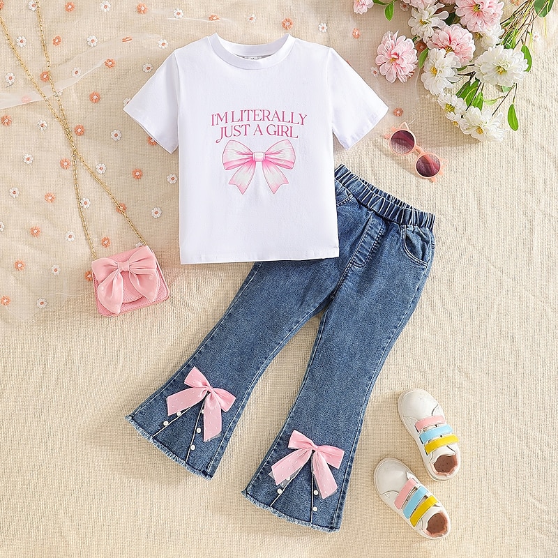 Girls' 3D Letter T-shirt & Pants Short Sleeve Summer Daily Casual Toddler 1-5 Years Crew Neck Outdoor Vacation Loose Fit