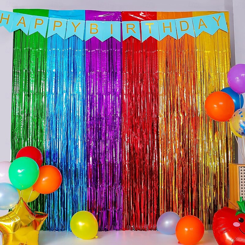 Pride Rainbow Tassel Curtain 2m, Iridescent Fringe Party Decoration, Love is Love, LGBTQ Party Supplies, Birthday and Valentine's Day Colorful Streamer Backdrop4
