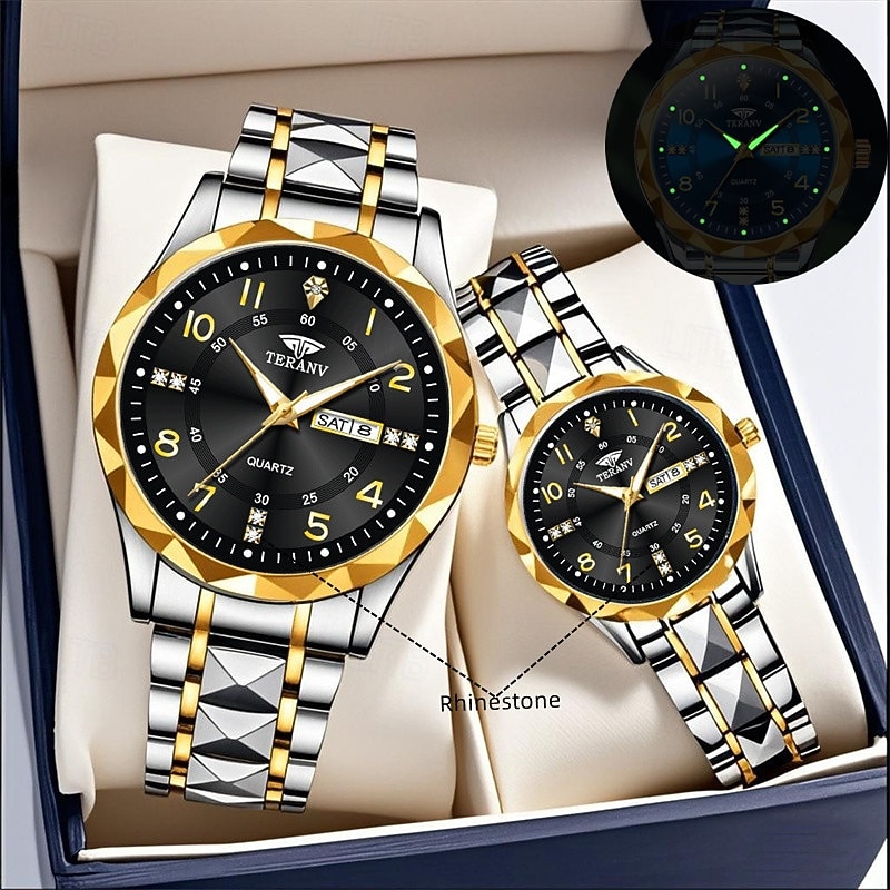 Stylish Couple's Digital Watch Set – IPX7 Waterproof, Luminous Dual Calendar Display (Monday–Sunday), Full Strap Design, Ideal Gift for Dating & Special Occasions2