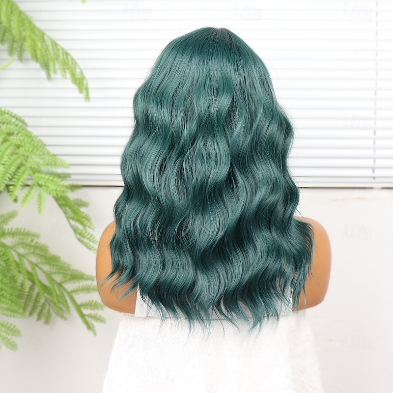 Synthetic Lace Wig Curly Style 14 inch Green Middle Part U Part Wig Women's Wig Black / Dark Green4
