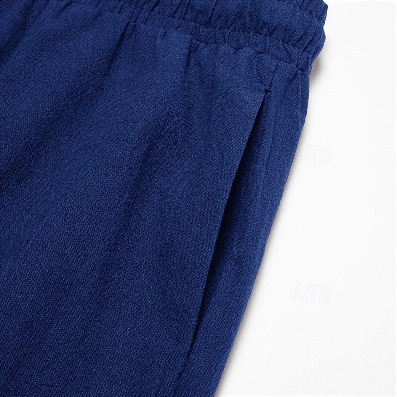 Men's Cargo Pants Linen Pants Trousers Summer Pants Baggy Pants Drawstring Elastic Waist Multi Pocket Plain Comfort Breathable Full Length Outdoor Holiday Going out Vacation Fashion Loose Fit Black4