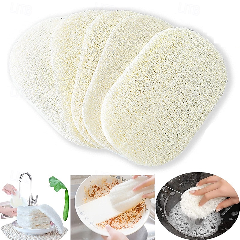 5Pcs Luffa Dish Washing Cloth Sponge Loofah Scrub Pad Dish Pot Easy To Clean Scrubber Sponge Kitchen Clean Brushes Pad