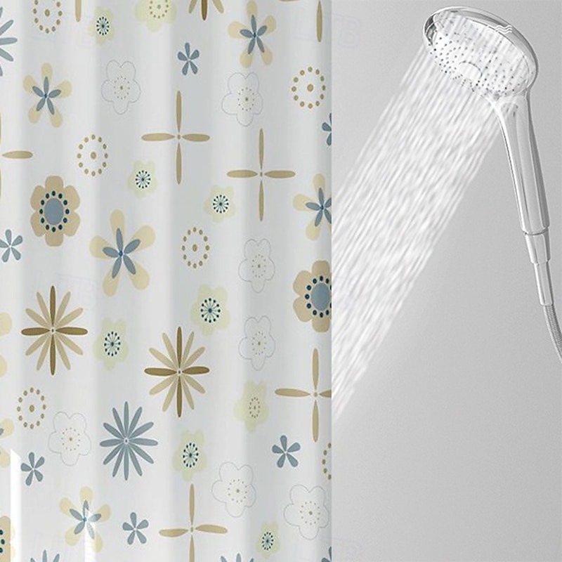 PEVA Shower Curtain Floral Pattern Printed Bath Curtain Waterproof Mildew Proof, Including Hooks 180x180cm 70"x70" 240cm Long4