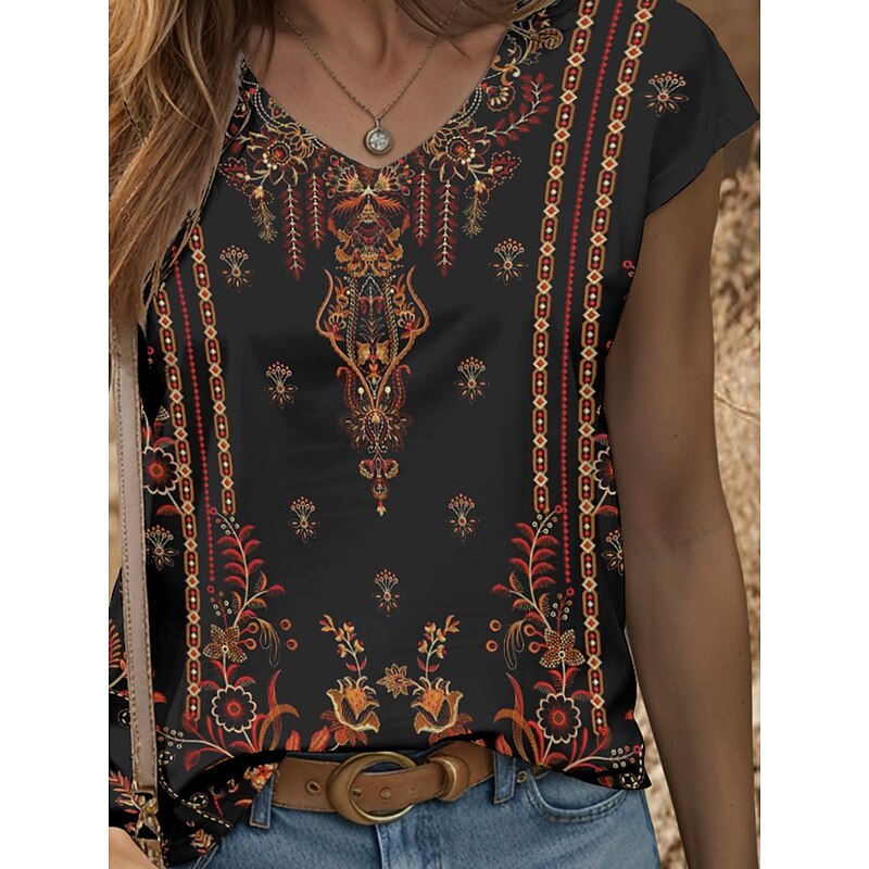 Women's Boho Camisole Tank Top Graphic Geometric Vintage Stylish Classic Sleeveless Short Sleeve V Neck Regular Tops Daily Print Yellow Red Blue Purple Green Summer Spring3