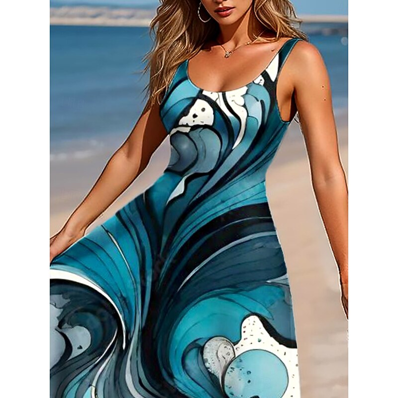 Women's Maxi Dress A Line Dress Off The Shoulder Dress Vacation Casual Beach Party Regular Fit Ombre Graphic Marble Sleeveless Square Neck Scoop Neck Light Pink Ice Blue Peacock Blue Summer Spring2