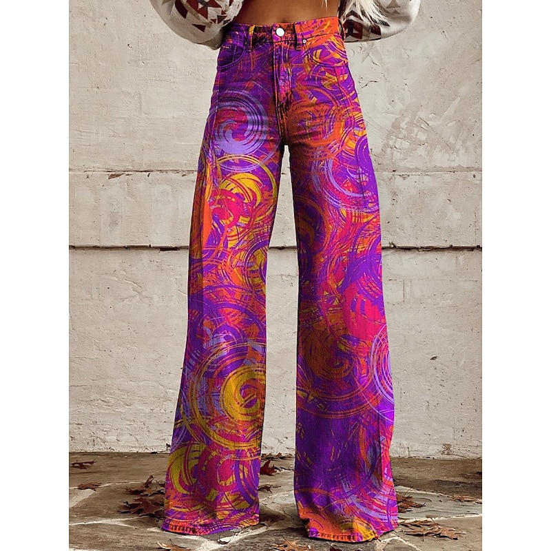 Retro Vintage Boho 1970s Pants Wide Legged Pants Hippie Disco High Waist Floral Faux Jeans Style Fancy Dress Women's Carnival Music Festival Pride Parade Retro Theme Party Adults Pants4