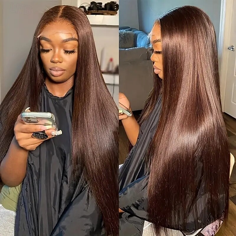 4# Brown Human Hair Wig 360 Lace Wig Straight Human Hair Lace Wig 150% density3