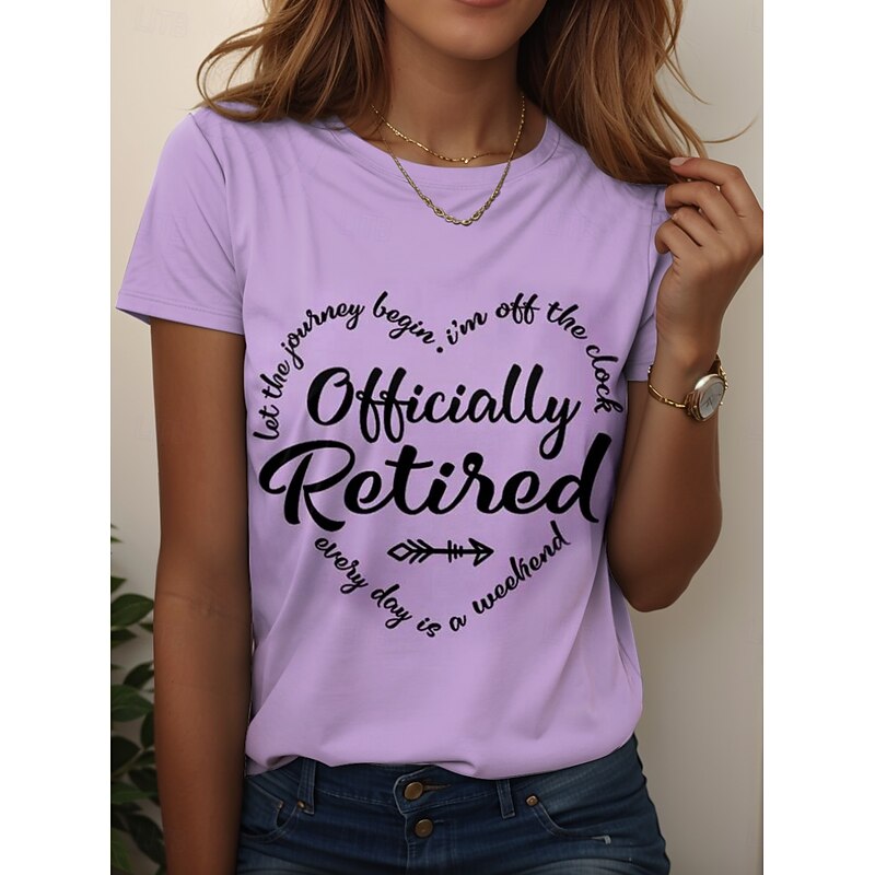 Women's T Shirt Retired Graphic Letter Vintage Stylish Classic Short Sleeve Crew Neck Regular Tops Daily Weekend Print Black White Pink Blue Purple Summer3