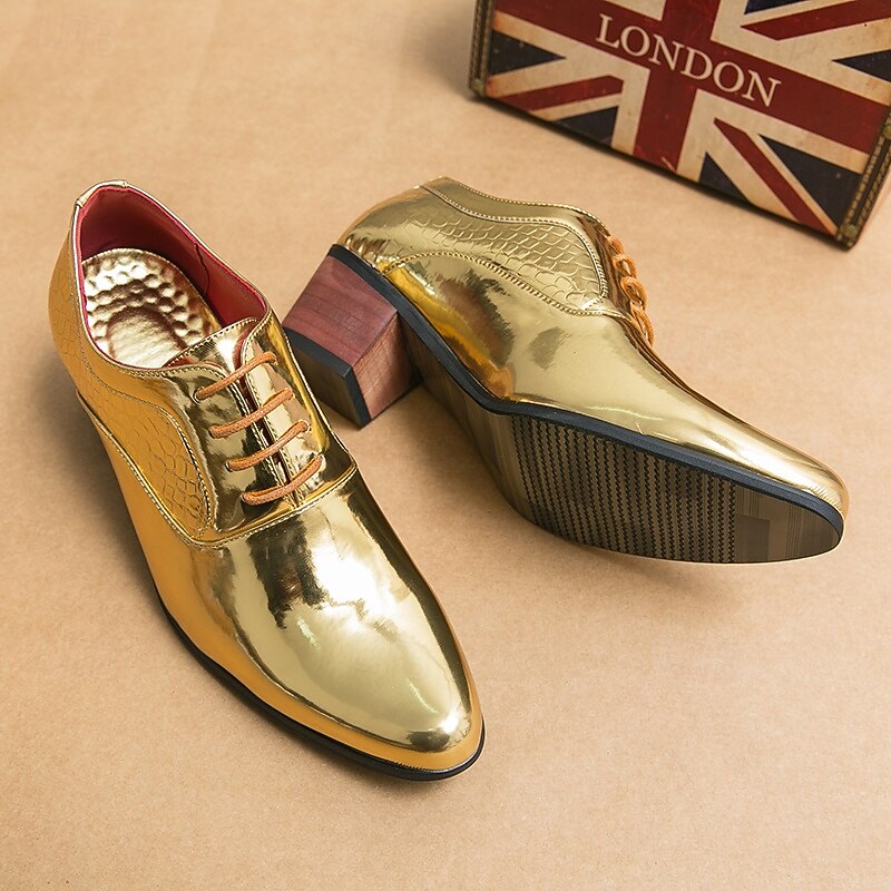 Men's Gold Metallic Lace-Up Oxford Shoes - Sleek, Glossy Formal Footwear for Special Occasions4