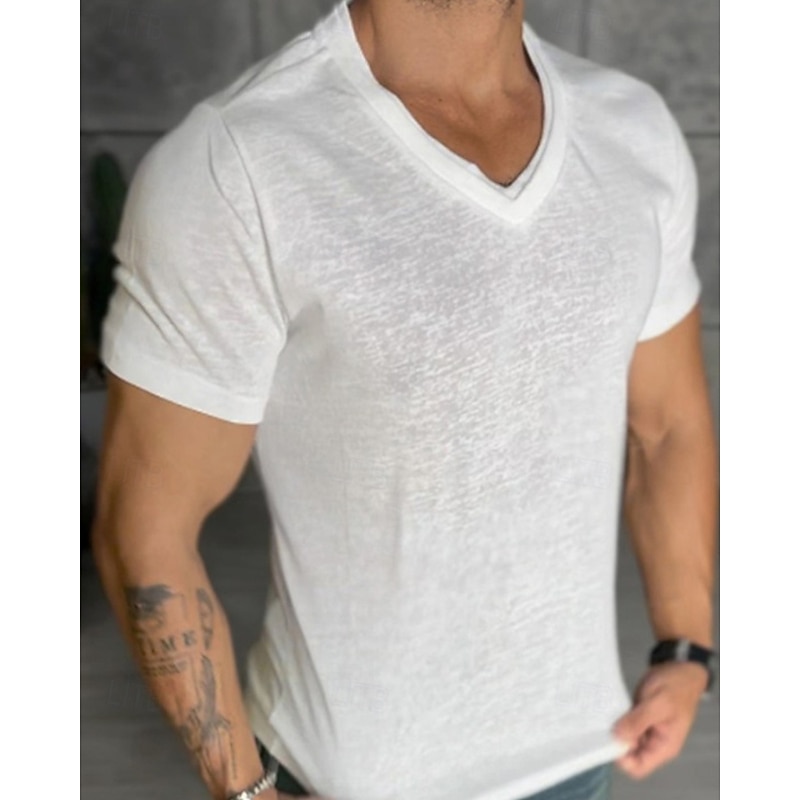 Men's T Shirt Tee Short Sleeve Shirt Tee Top Short Sleeve V Neck Summer Plain Fashion Designer Basic Classic Vacation Street Going out Black White Khaki Top Tee for Men