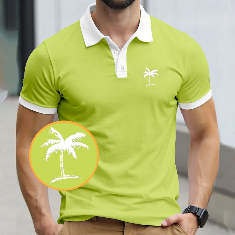 Men's Palm Tree Polo Short Sleeve Polo Shirts Collared Shirts Resort Daily Wear Vacation Wear 3D Print Summer Black Yellow Navy Blue3