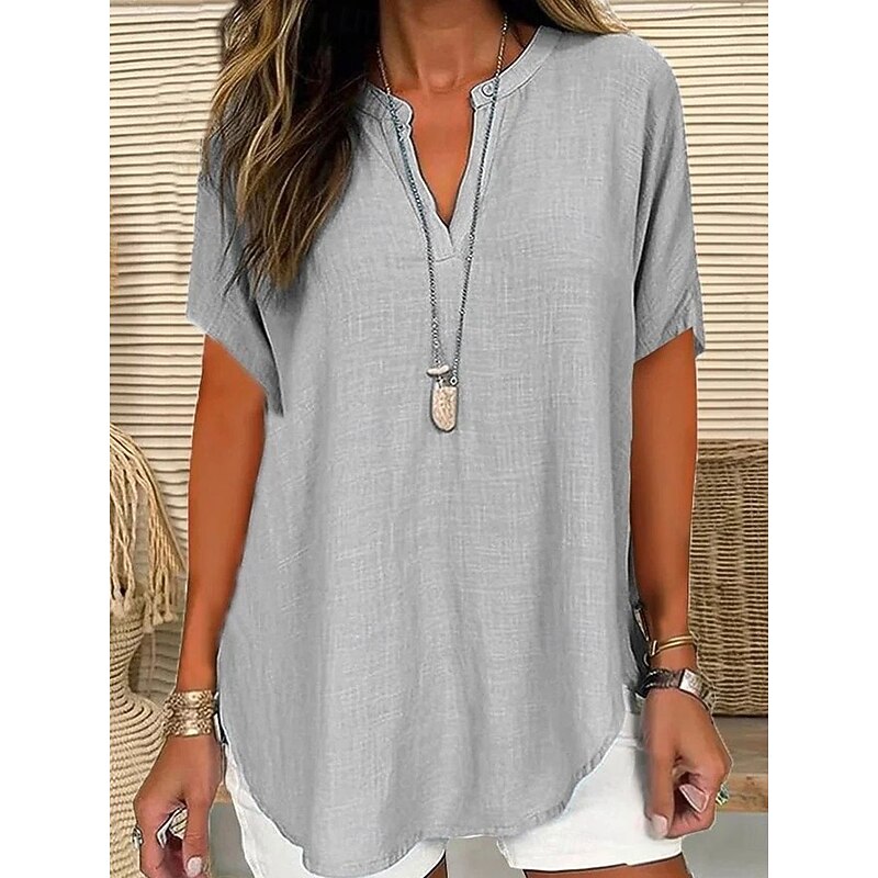 Women's Blouse Solid Color Elegant Casual Short Sleeve V Neck Regular Tops Daily Holiday Black White Pink Blue Green Summer Spring3