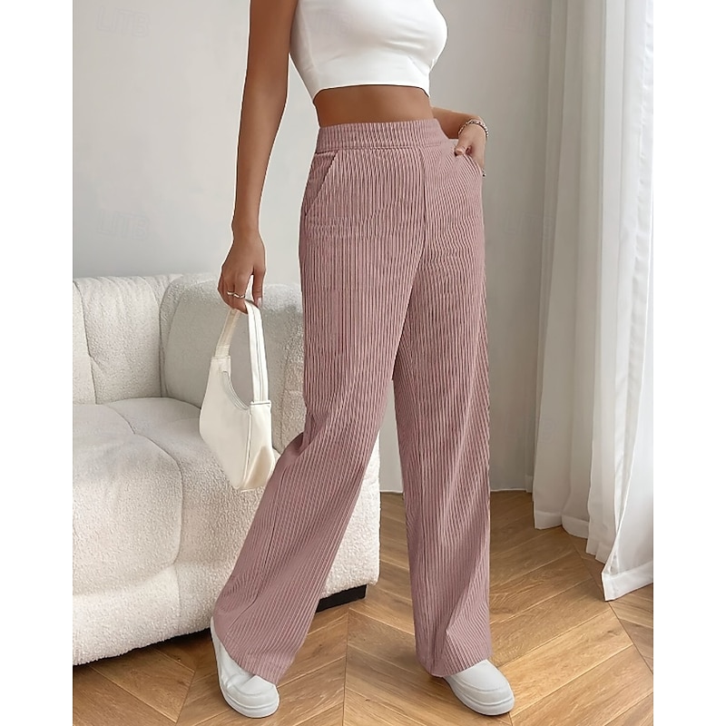 Women's Wide Leg Slacks Pants Trousers Casual Full Length Natural Plain Pocket Elastic Waist Comfy Outdoor Comfortable Holiday Casual Daily Weekend Apricot Grey Black Pink Summer Regular Fit4