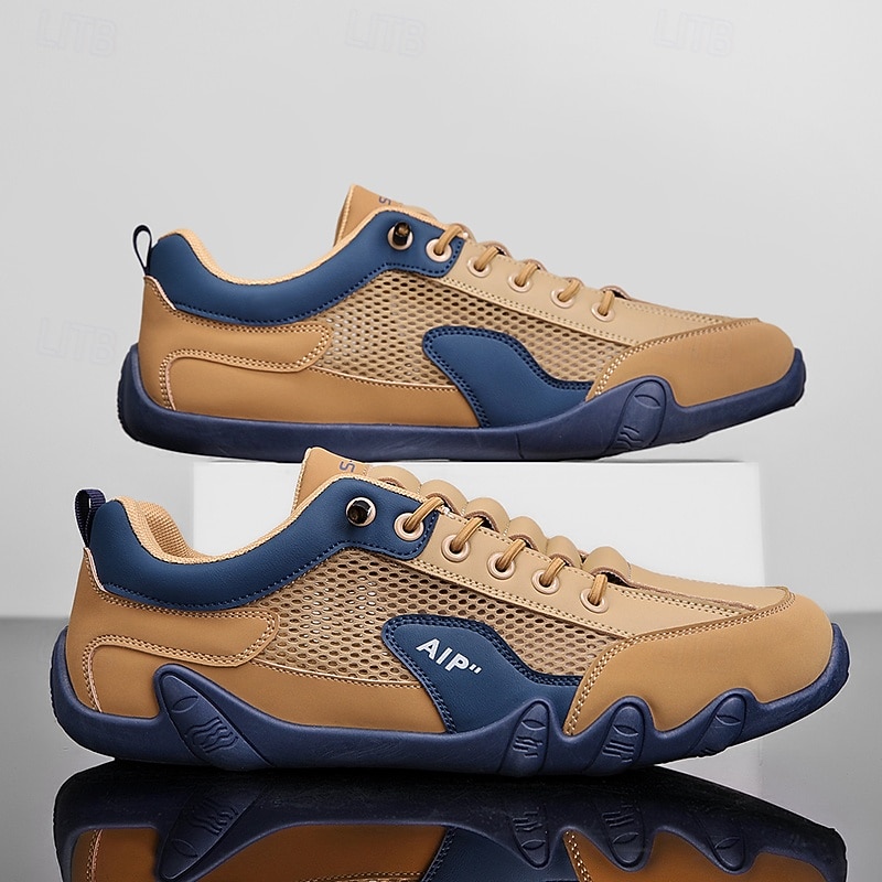 Men's Sneakers Beige and Blue Athletic Shoes with Mesh Upper and Cushioned Sole for Casual Wear and Outdoor Sports2