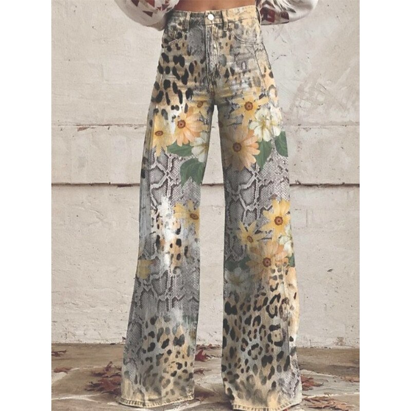 Retro Vintage Boho 1970s Pants Wide Legged Pants Hippie Disco High Waist Camouflage Faux Jeans Style Fancy Dress Women's Carnival Casual Daily Music Festival Retro Theme Party Adults' Pants